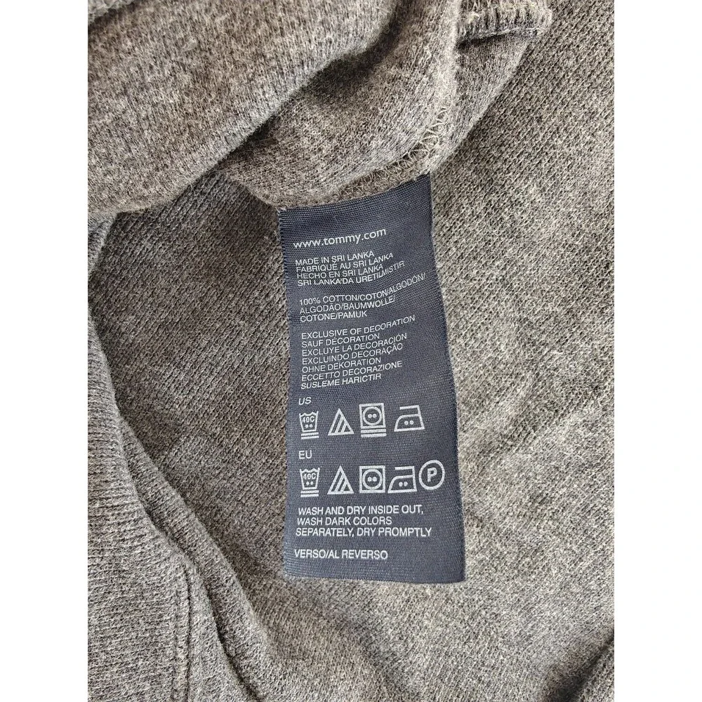 Tommy Hilfiger Mens Large 1/4 Zip Sweater Gray Cotton Pullover Mock Neck Logo